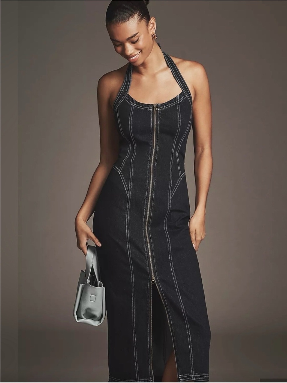 Anthropologie Black Backless Halter Midi Dress - Picture 3 of 3